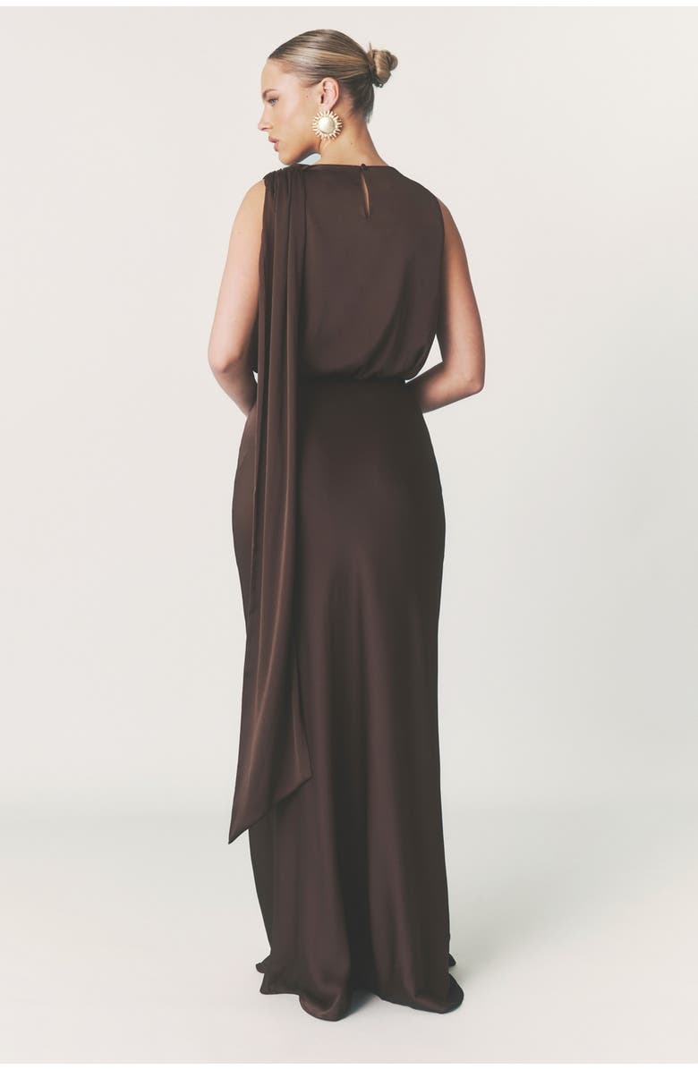 Six Stories Satin Drape Detail High Neck Top, Alternate, color, Chocolate