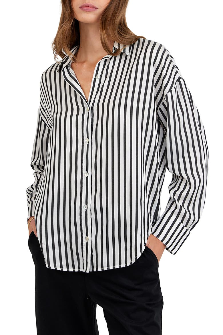 Stripe Oversize Button-Up Shirt, Main, color, VINTAGE BLACK STRIPE