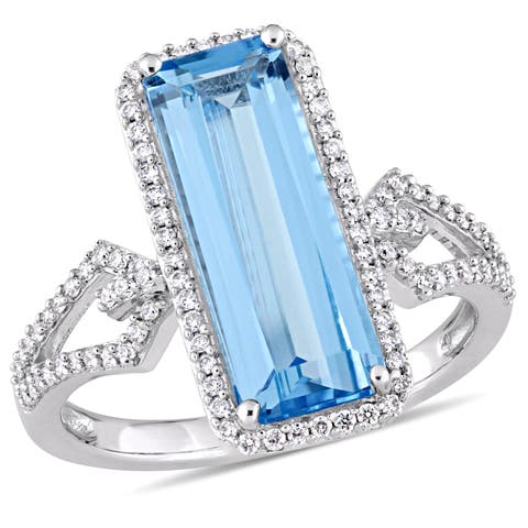 Topaz & Diamond Octagon Halo Ring 14k