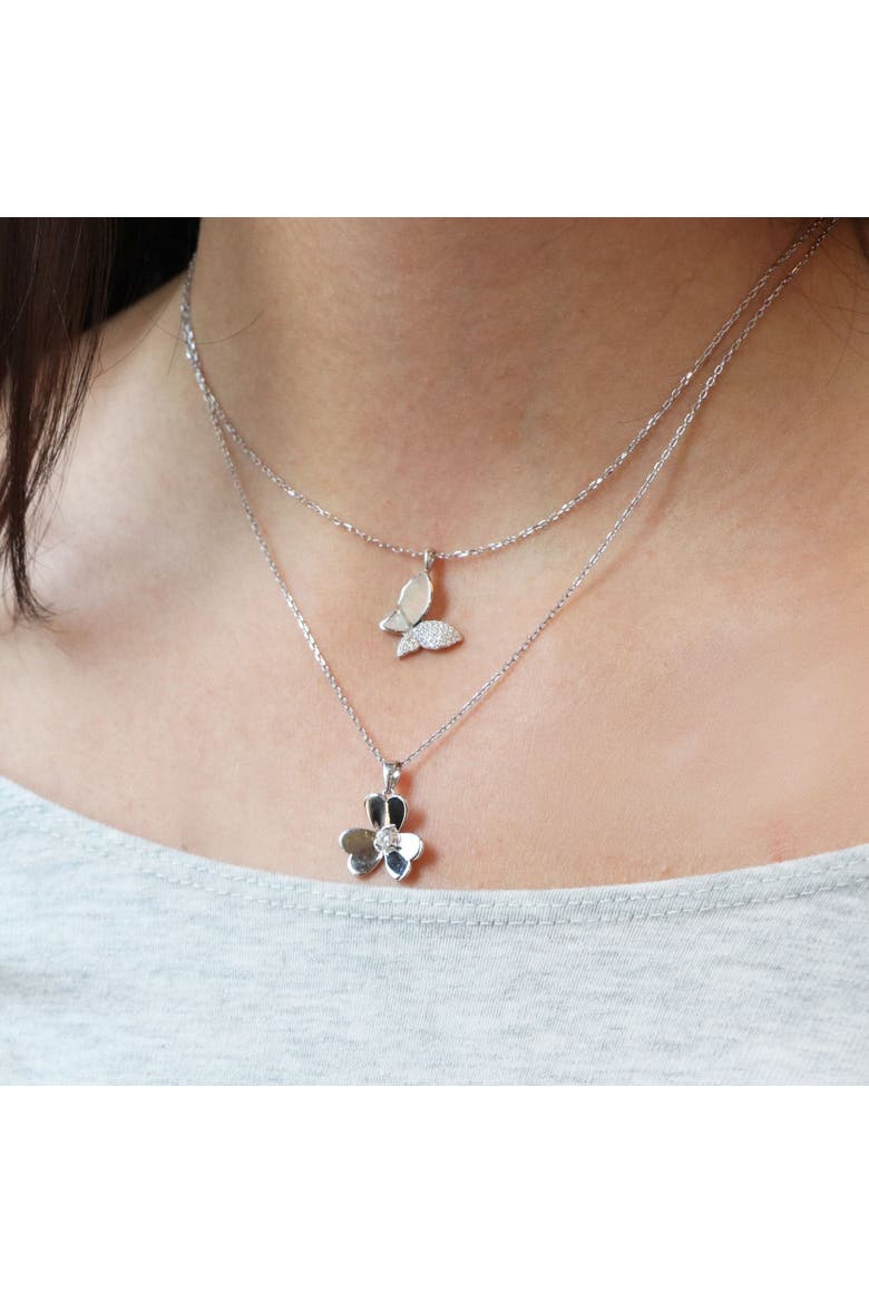 Mother of Pearl CZ Butterfly Necklace, Alternate, color, Sterling Silver