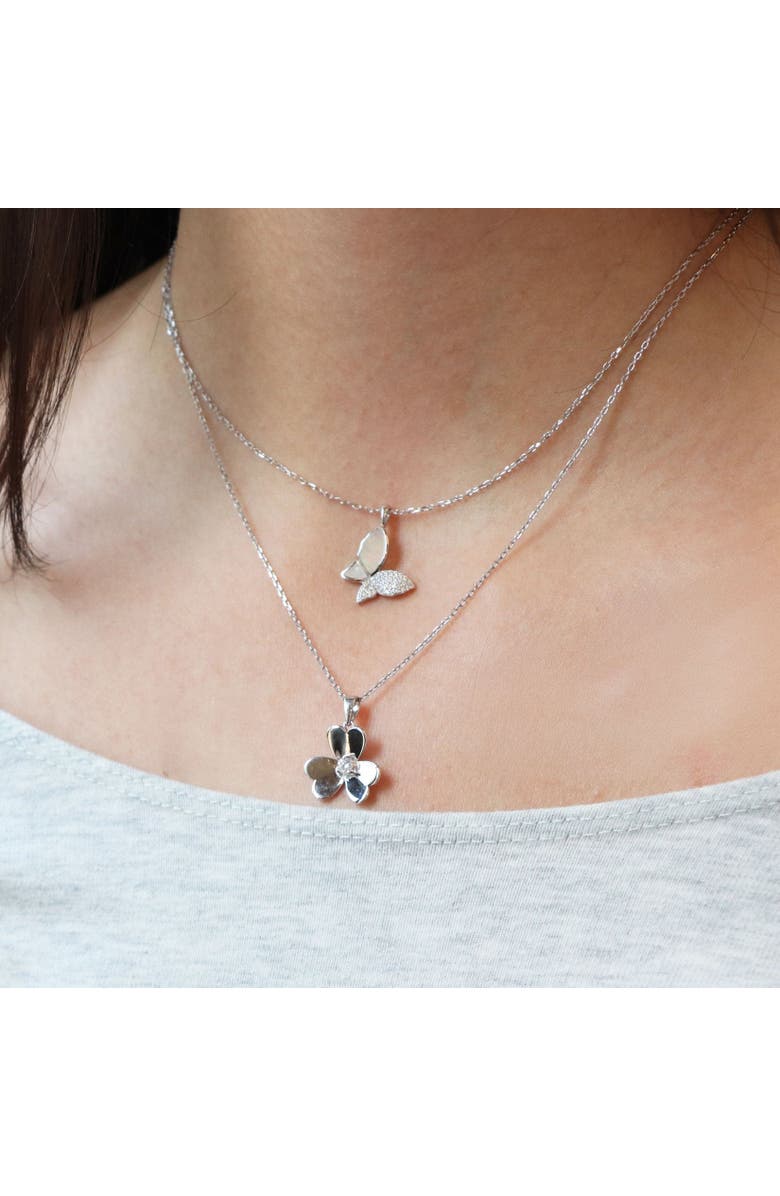 The Lovery Fine Jewelry Mother of Pearl CZ Butterfly Necklace, Alternate, color, Sterling Silver