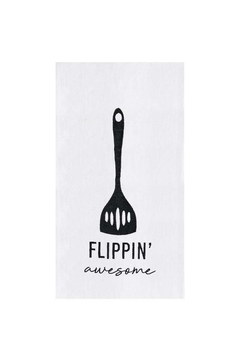 Flippin' Awesome Stove and Grille Fun Kitchen Embroidered Hand Towel, Main, color, Black