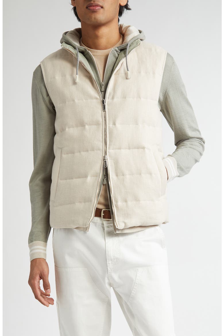 Reversible Linen Down Puffer Vest, Main, color, 02-07 SAND AND SAGE
