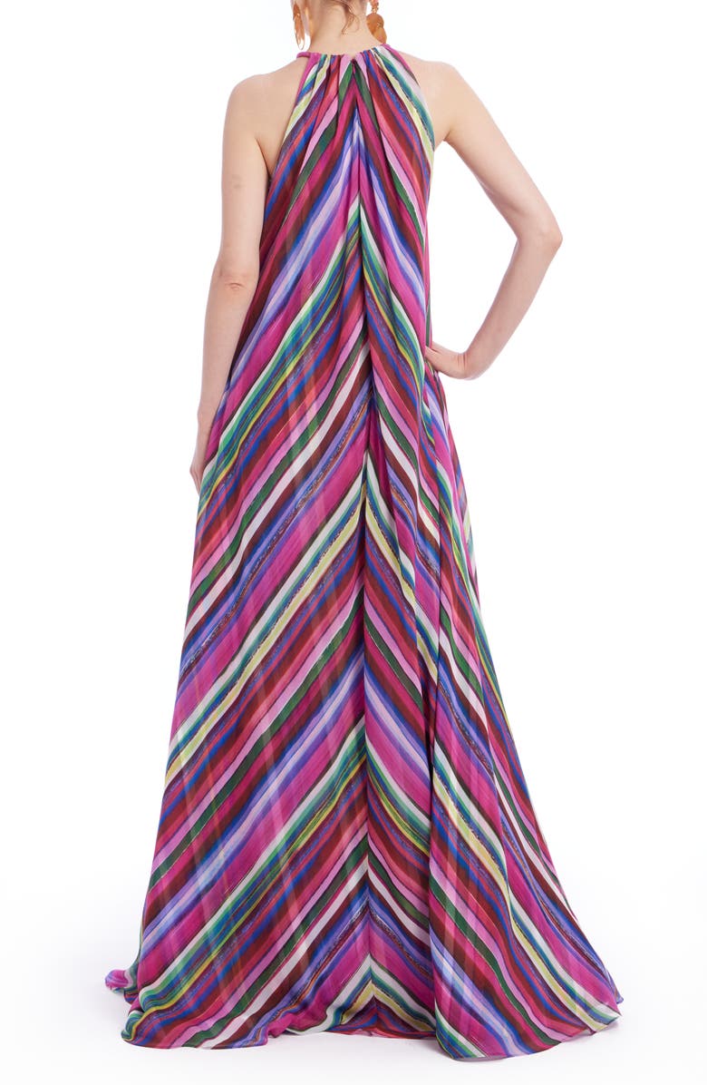 Badgley Mischka Collection Chevron Stripe Georgette Trapeze Gown, Alternate, color, Fuchsia Multi