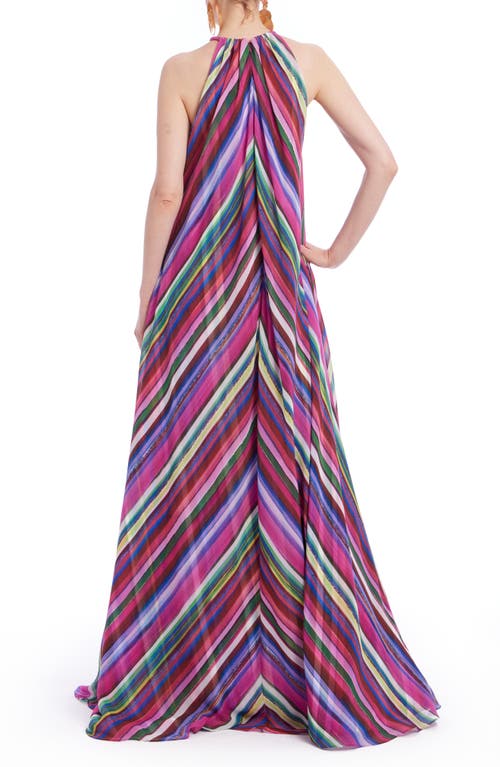 Badgley Mischka Striped Georgette Trapeze Gown In Fuchsia Multi