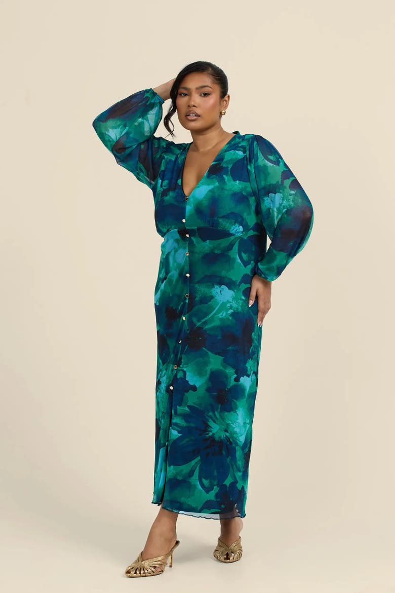 Button Up Plisse Midi Dress, Alternate, color, Green