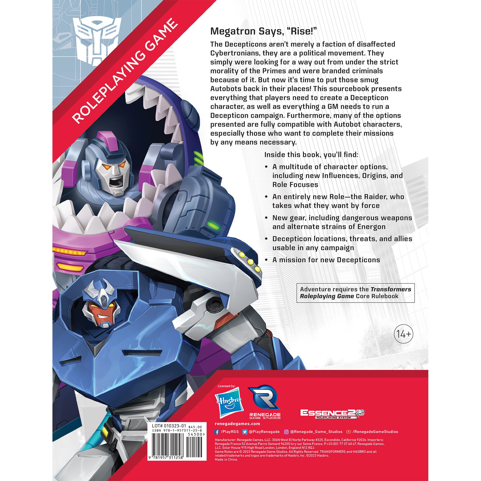 Renegade Game Studios Transformers Deception Directive Sourcebook ...