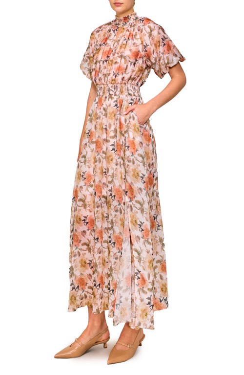 Melloday Floral Organza Maxi Dress In Ivory/orange Floral