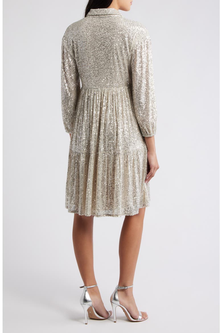 Sequin Stripe Shirtdress, Alternate, color, SILVER