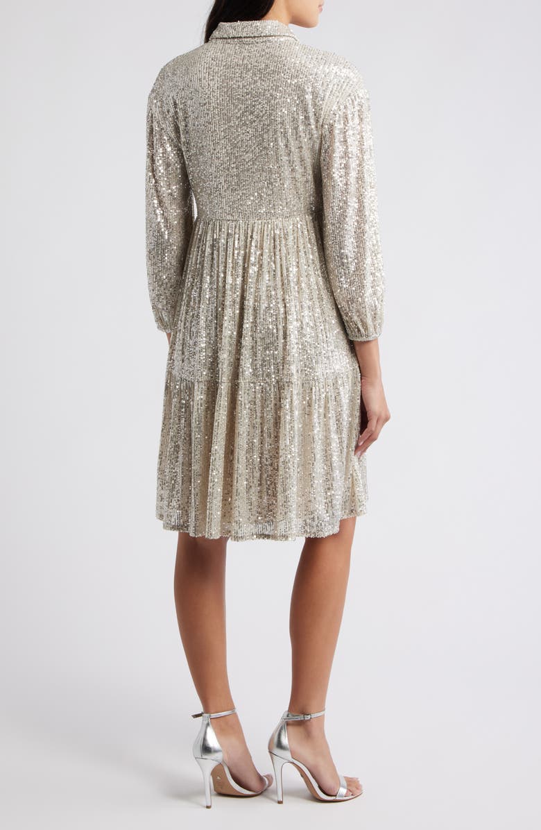 Eliza J Sequin Stripe Shirtdress, Alternate, color, Silver