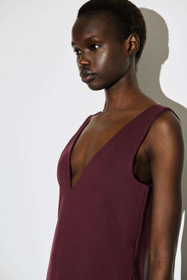 V-Neck Wrapped Midi Dress, Alternate, color, DARK RED