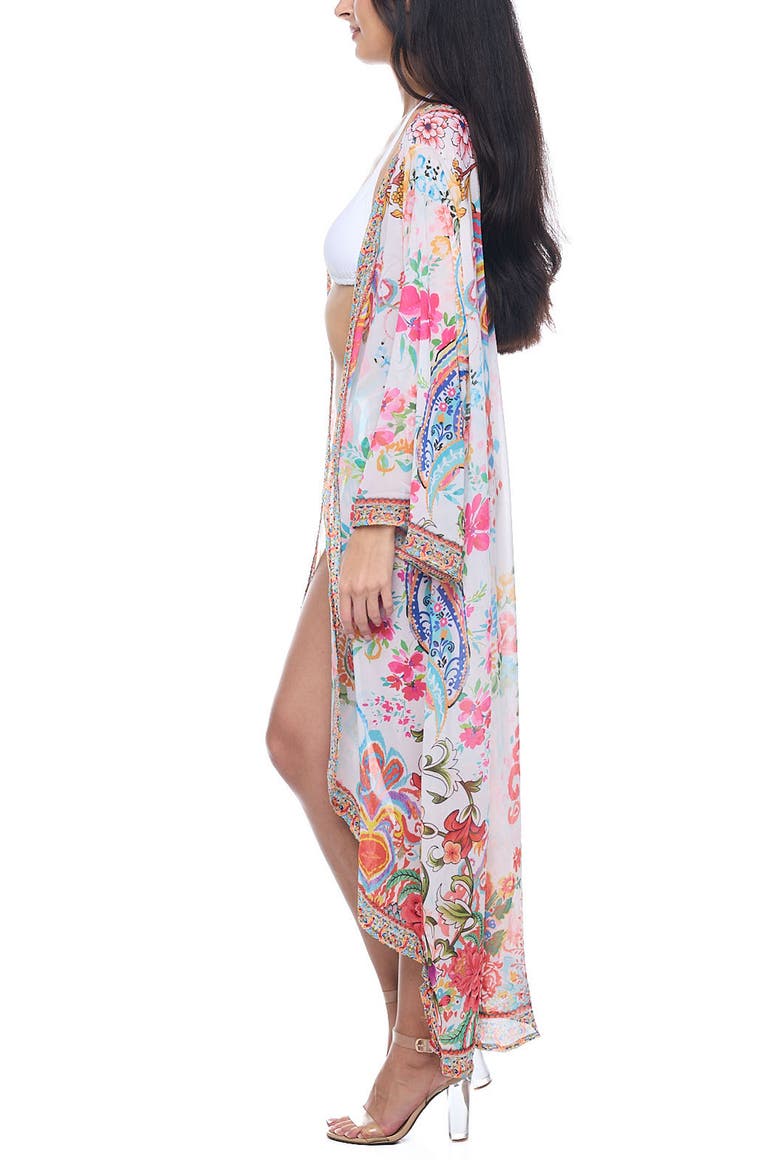 Floral Beaded Chiffon Duster, Alternate, color, WHITE