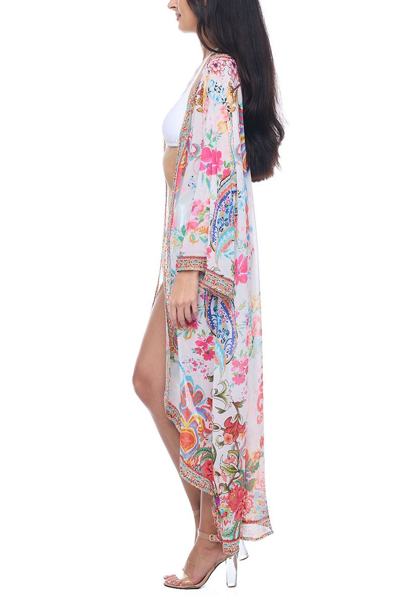 RANEES Floral Beaded Chiffon Duster, Alternate, color, White