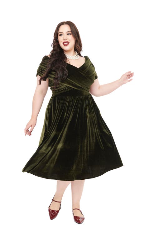 Plus Size Shirred Off Shoulder Swing Dress