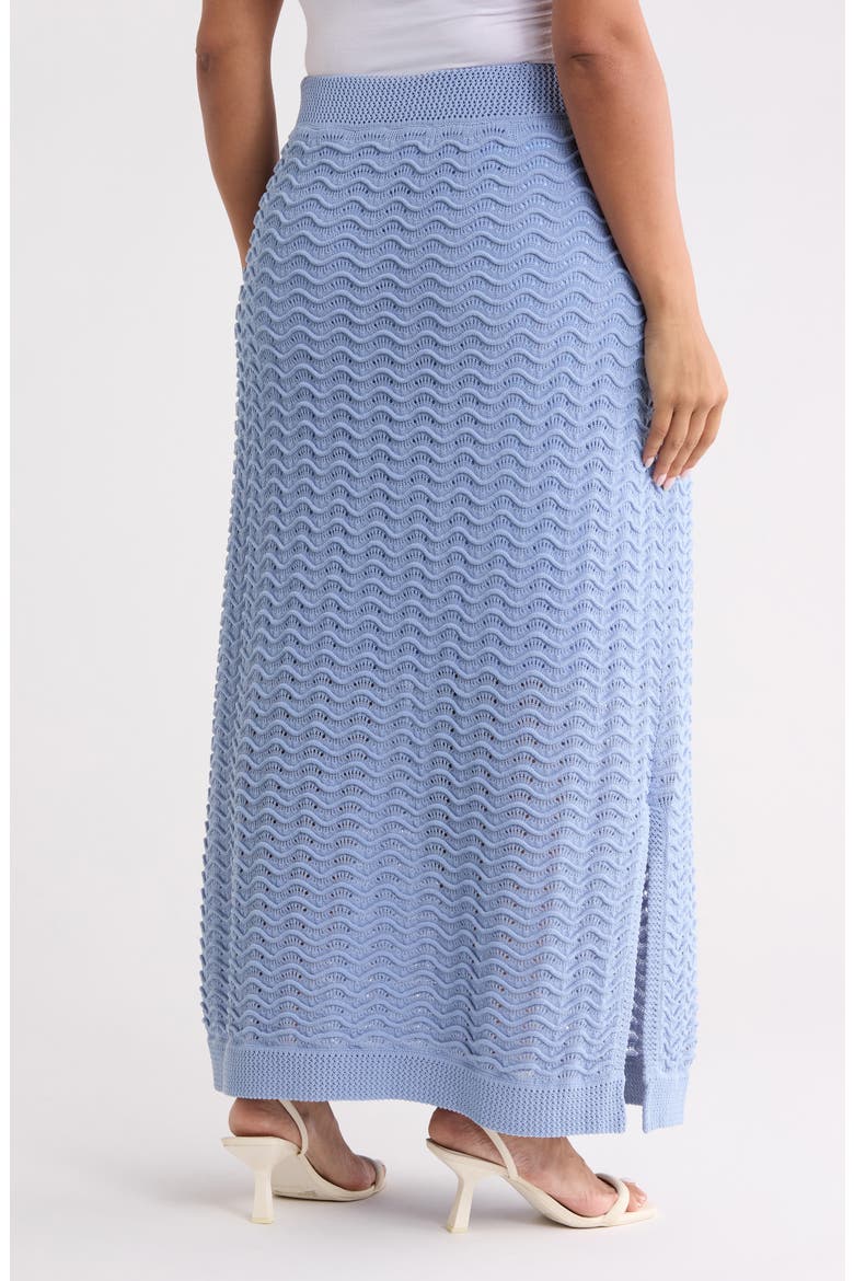 Pointelle Wave Stripe Cotton Blend Sweater Skirt, Alternate, color, BLUE HERON