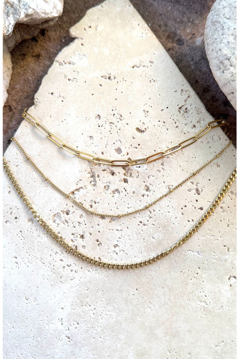 Tarnish Resistant Set of 3 Assorted Chain Necklaces, Alternate, color, GOLD