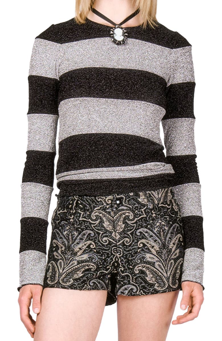 Anna Sui Glitter Knit Striped Top, Alternate, color,