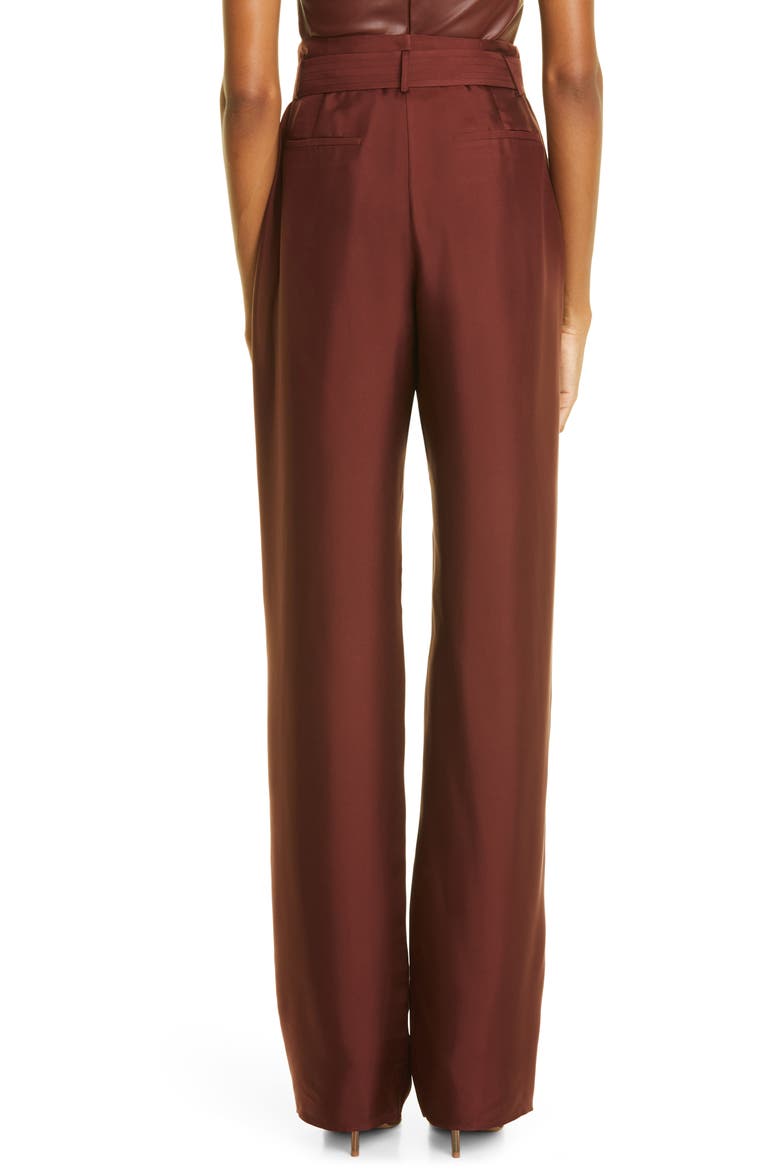 Belted Wide Leg Silk Twill Trousers, Alternate, color, MAHOGANY