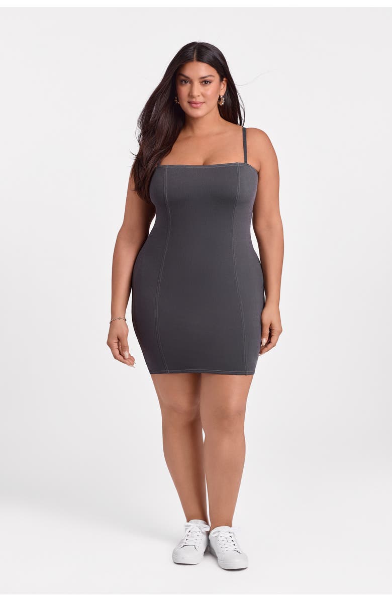 S3 Apparel Sculpting Shapewear Denim Straight Neck Mini Dress, Main, color, Denim Ebony Rinse