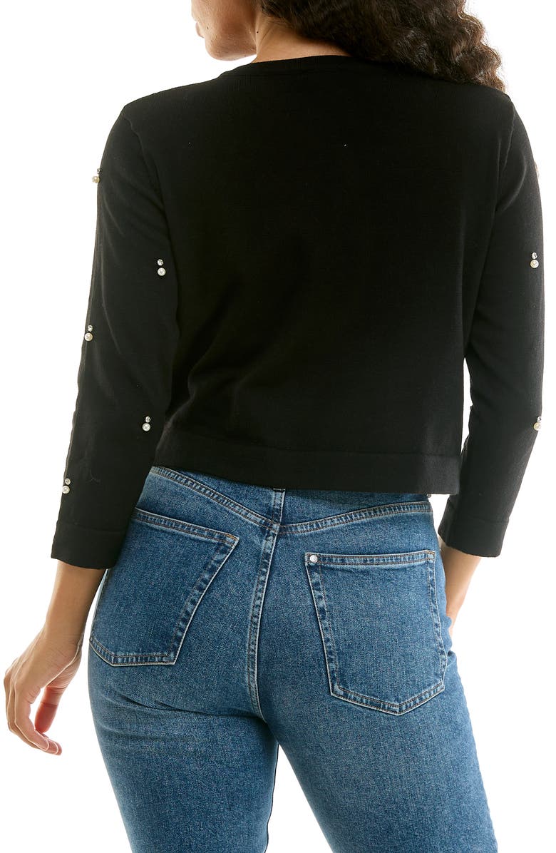 Nina Leonard Faux Pearl & Rhinestone Bolero, Alternate, color, Black