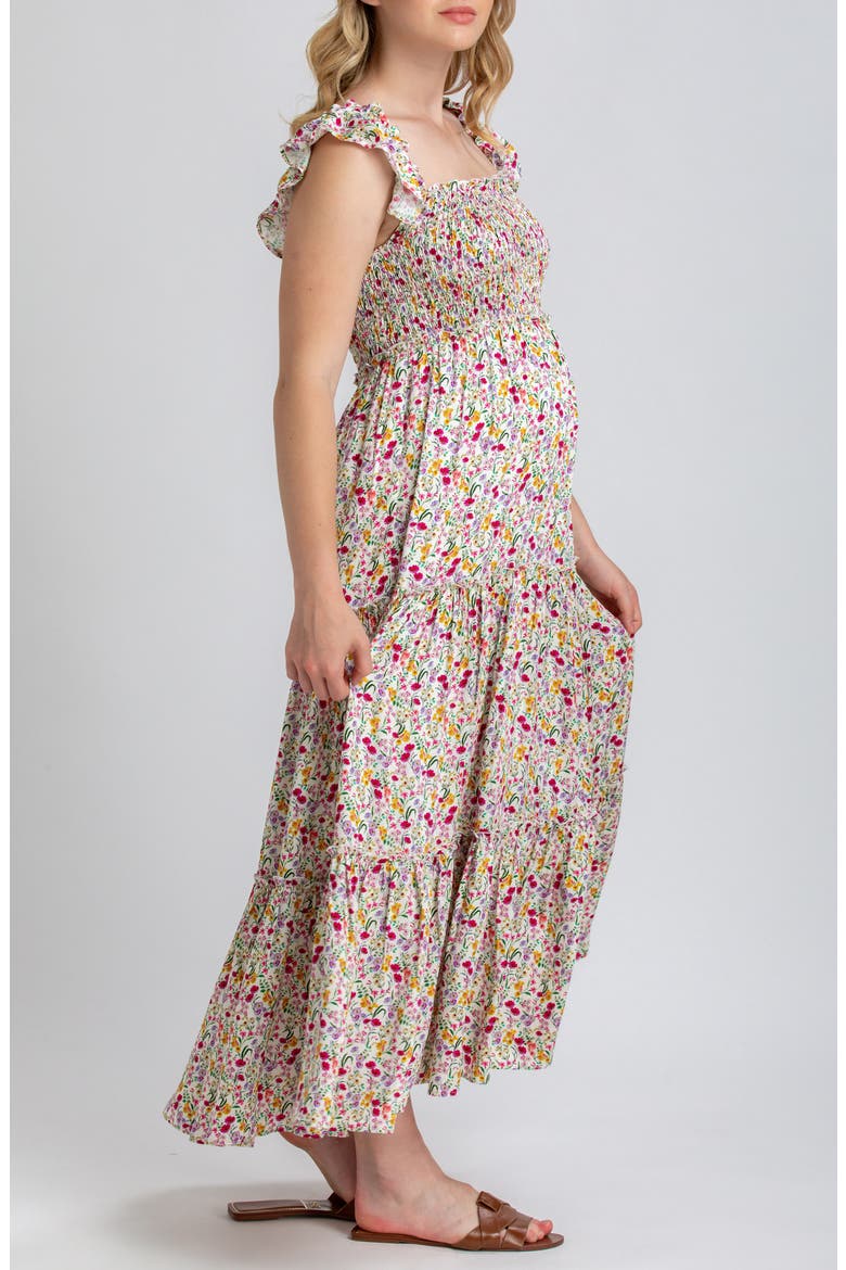 Chloe Floral Tiered Maternity Maxi Dress, Alternate, color, IVORY