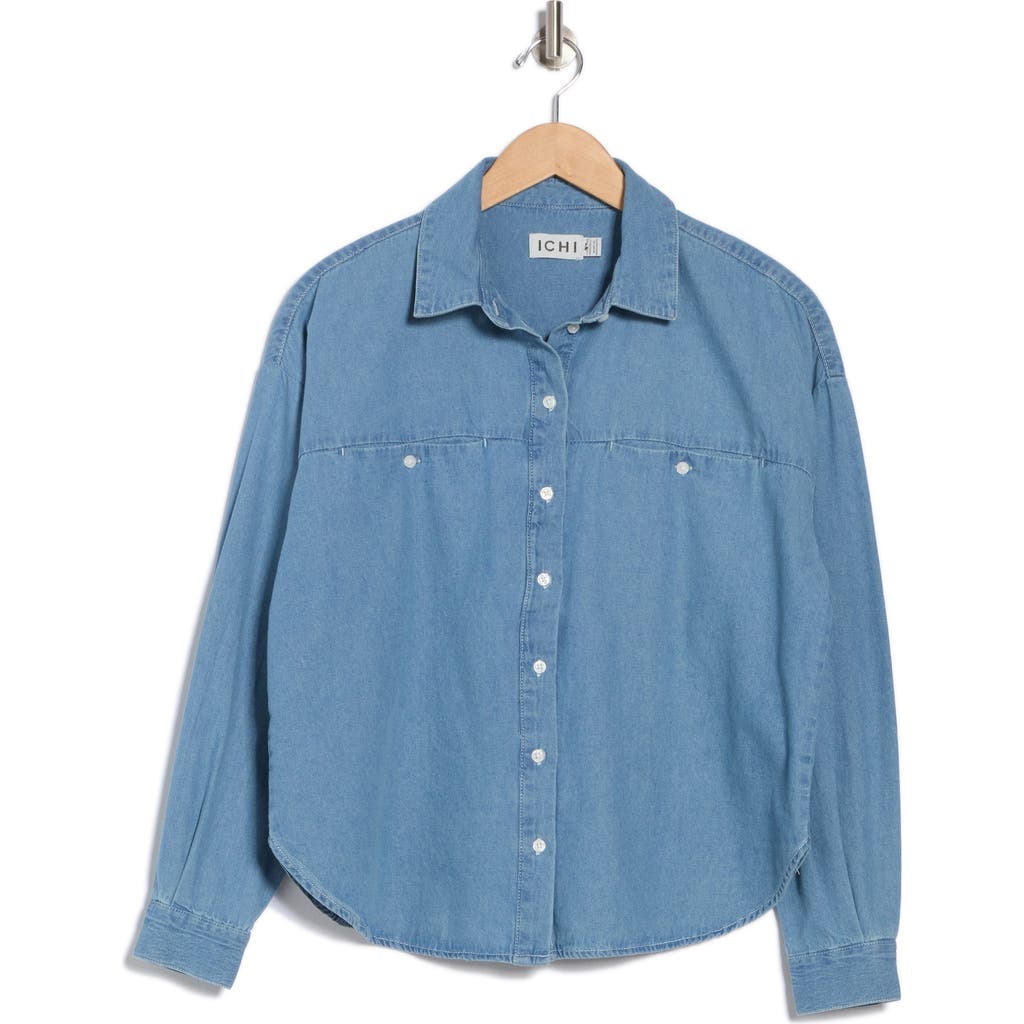 Ichi Denim Button-up Shirt In Light Blue Washed