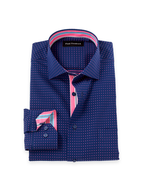 Cotton Spread Collar Poplin Slim Contrast Trim Button Cuff Long Sleeve Shirt