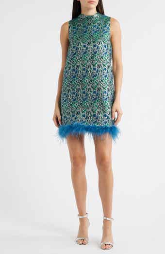 Lucy Paris Alyssa Jacquard Feather Trim Sleeveless Minidress