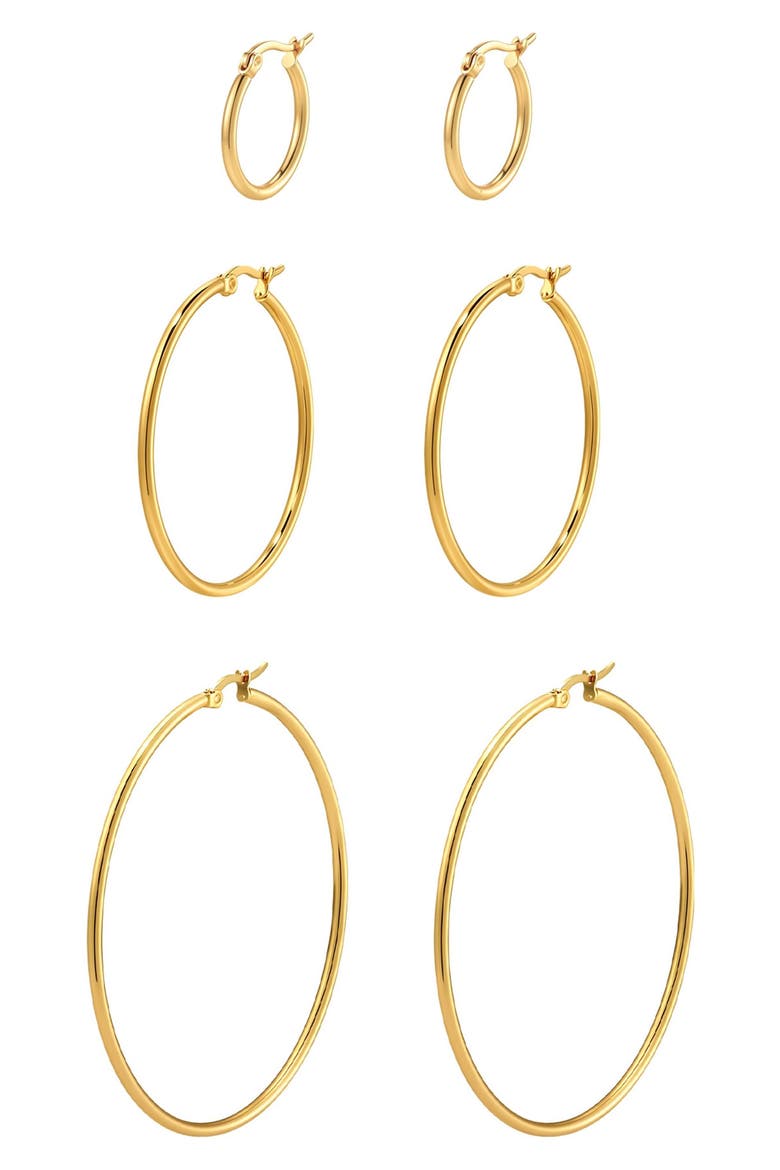 Set of 3 Hoop Earrings, Alternate, color, GOLD