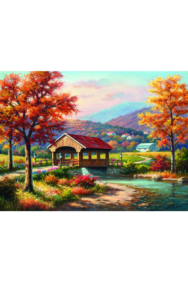 Fall at the Covered Bridge 1000 piece Jigsaw Puzzle for Adults, Alternate, color, Multicolor