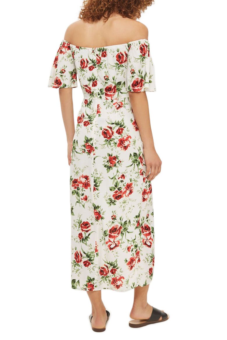 Bardot Rose Print Midi Dress, Alternate, color, IVORY MULTI