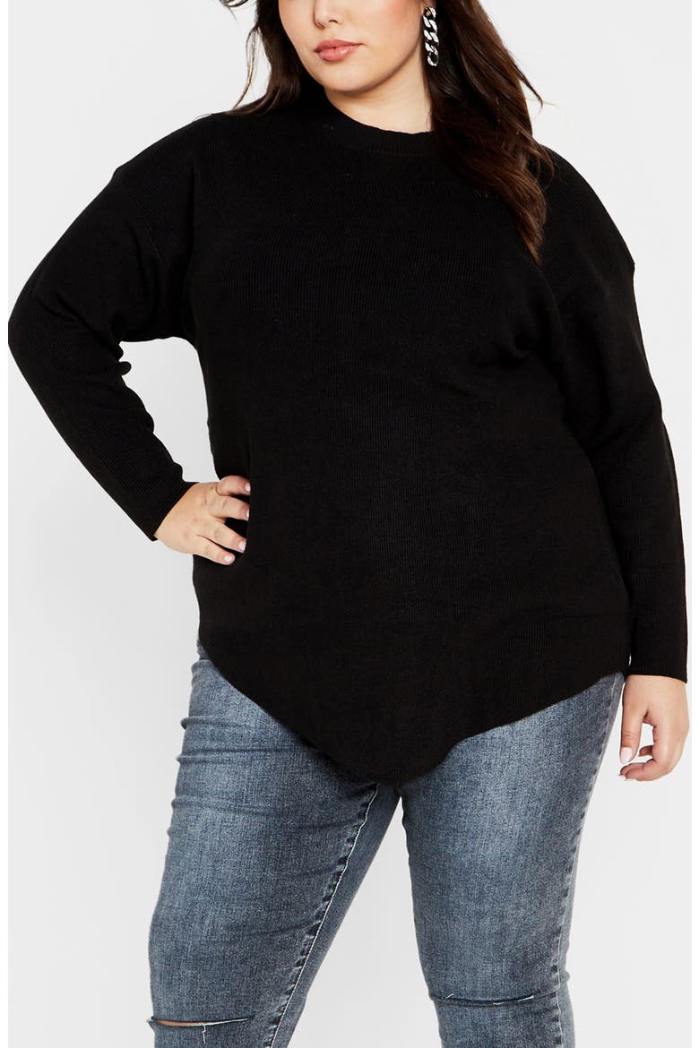 Madison Mock Neck Asymmetric Sweater, Main, color, BLACK