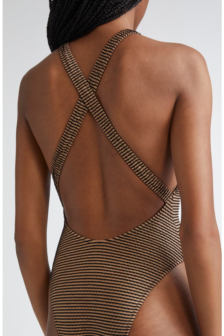 Kaia Plunge Neck One-Piece Swimsuit, Alternate, color, HELIOS