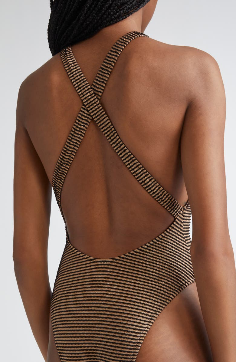 Ulla Johnson Kaia Plunge Neck One-Piece Swimsuit, Alternate, color, Helios