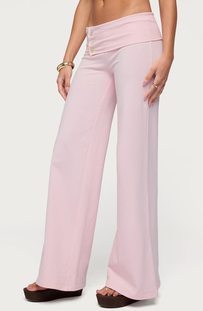 EDIKTED Poppy Wide Leg Button Foldover Pants, Alternate, color, Pink