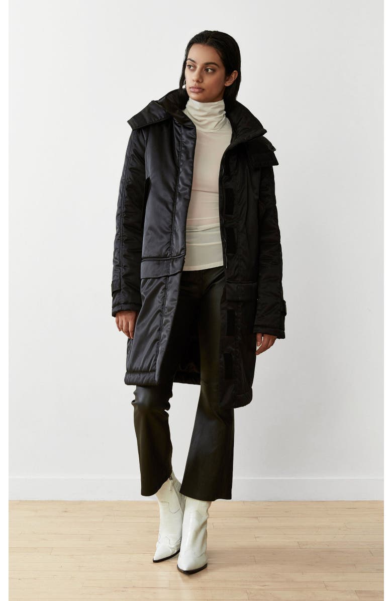 CAALO Sustainable Convertible Satin Down Coat, Main, color, Black