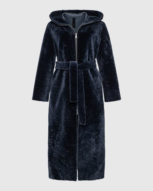Gorski Reversible Textured Shearling Lamb Coat In Blue