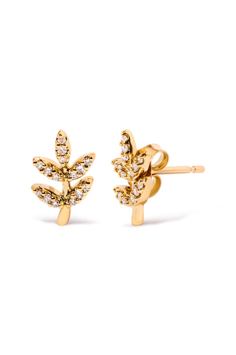 10K Yellow Gold 1/10 Cttw Diamond Accented Leaf and Branch Stud Earrings, Alternate, color, Yellow
