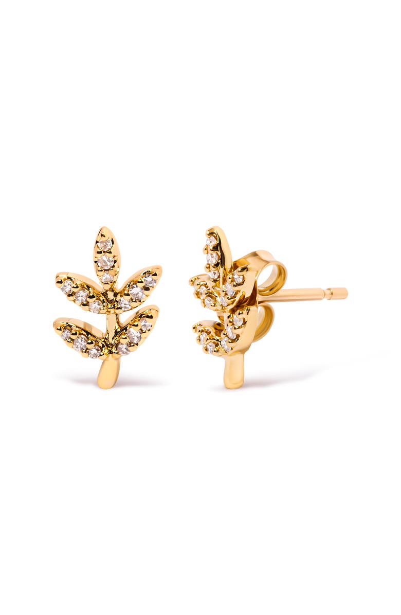 Haus of Brilliance 10K Yellow Gold 1/10 Cttw Diamond Accented Leaf and Branch Stud Earrings, Alternate, color, Yellow