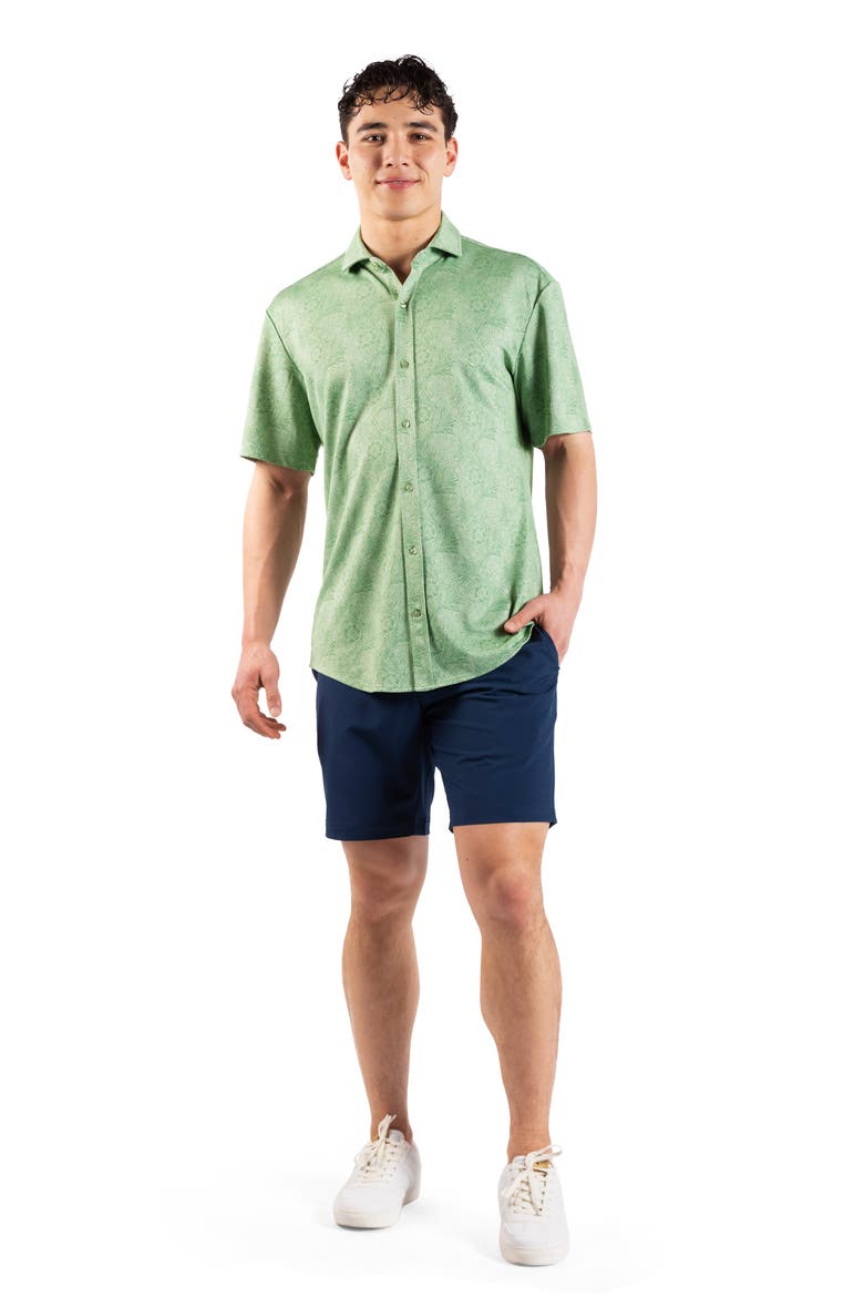 Tropical Short Sleeve Button-Up Shirt, Alternate, color, MOSS GREEN