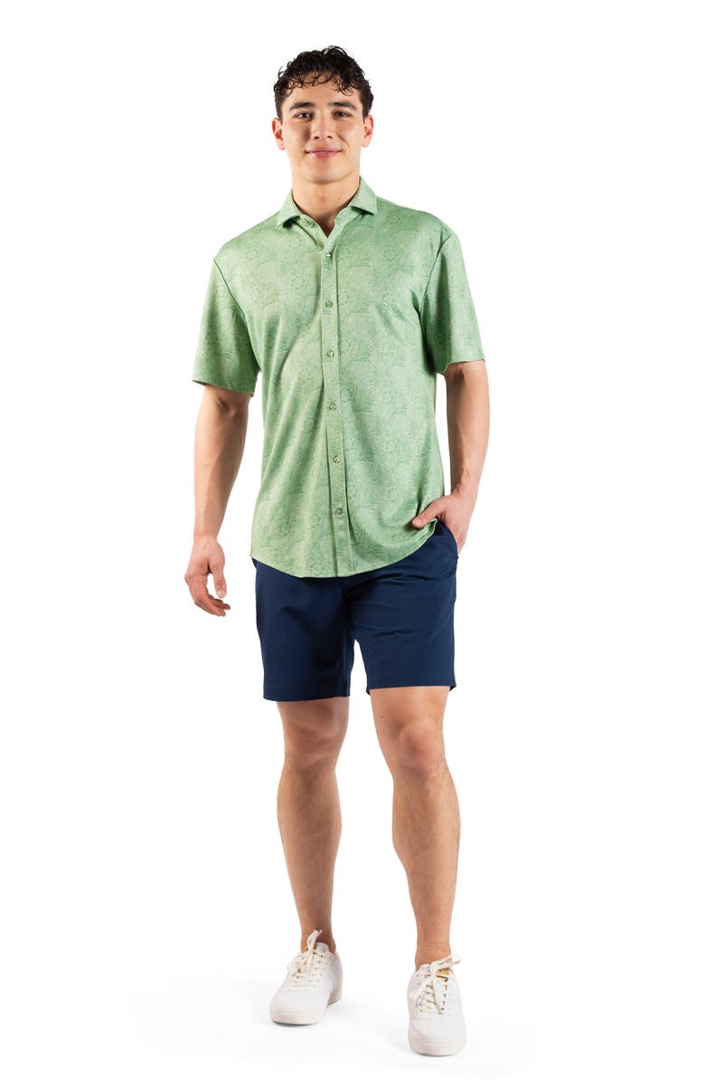 TailorByrd Tropical Short Sleeve Button-Up Shirt, Alternate, color, Moss Green