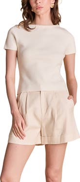 Endless Rose Faux Pearl Trim Rib T-Shirt