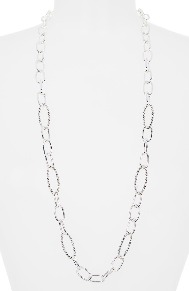 NORDSTROM RACK Textured Mixed Link Chain Necklace, Alternate, color, Silver