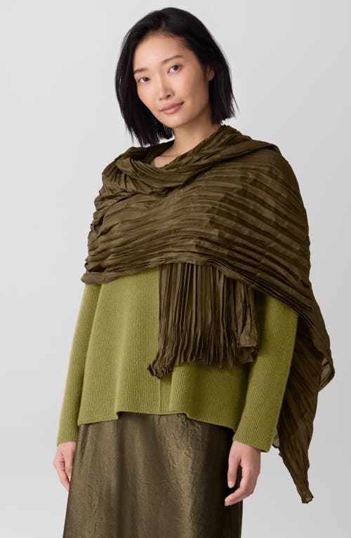 Eileen Fisher Whisper Pleated Silk Scarf In Green