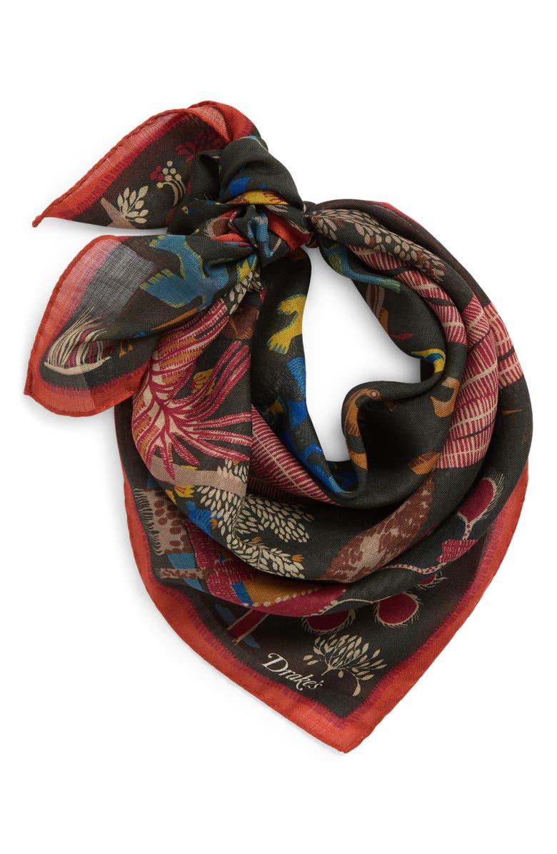 Drake's Palms & Birds Wool & Silk Bandana, Main, color, 