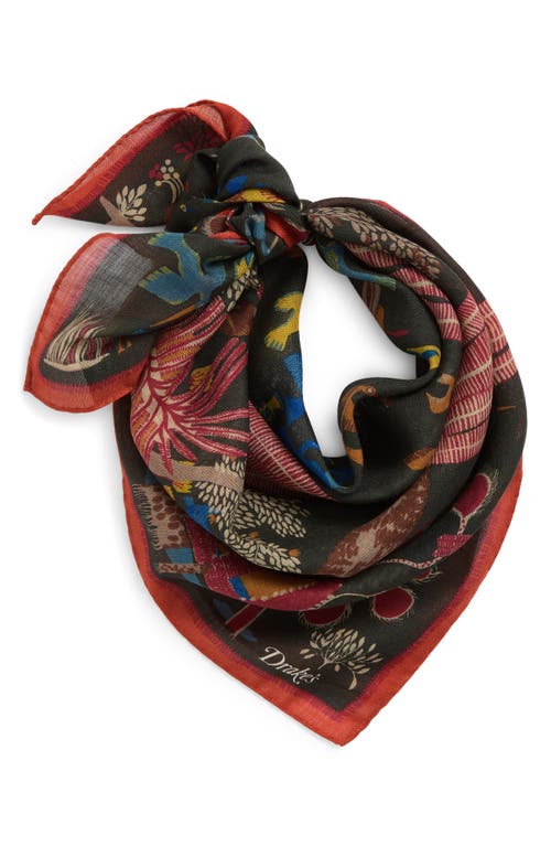 Drake's Palms & Birds Wool & Silk Bandana In Red