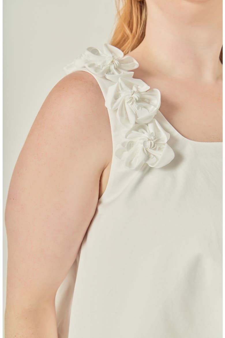 Flower Appliqué Sleeveless Cotton Top, Alternate, color, WHITE