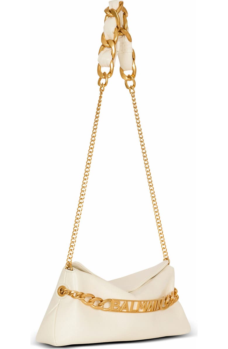 Balmain 1945 Soft Crinkled Leather Clutch, Alternate, color, White