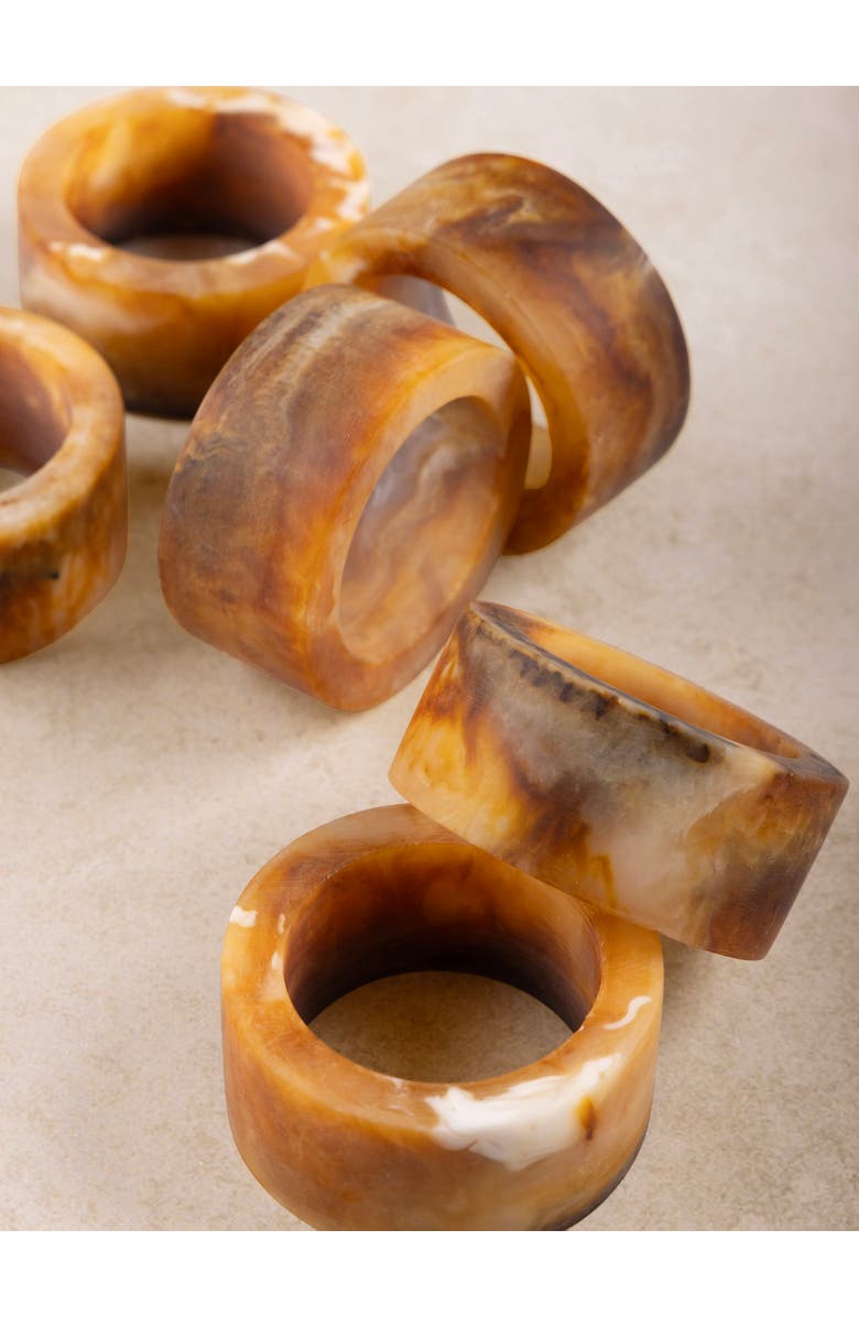 GAURI KOHLI Kampai Napkin Rings, Set of 6, Main, color, Brown
