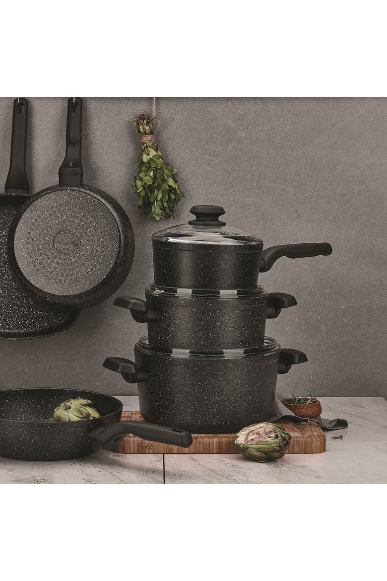 Ornella 2 Piece 2 Liter Quart Aluminum Nonstick Saucepan with Lid, Alternate, color, Black